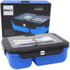 IFancy LUNCHBOX YUMMY - Bento Box 1500ml + Bestek - 3 Compartimenten - BPA Vrij & Lekvrij - Vaatwasser Magnetron & Vriezer - Lunch Box Voor Kinderen & Volwassenen (Blauw) -Mepal shop 1200x1189 10