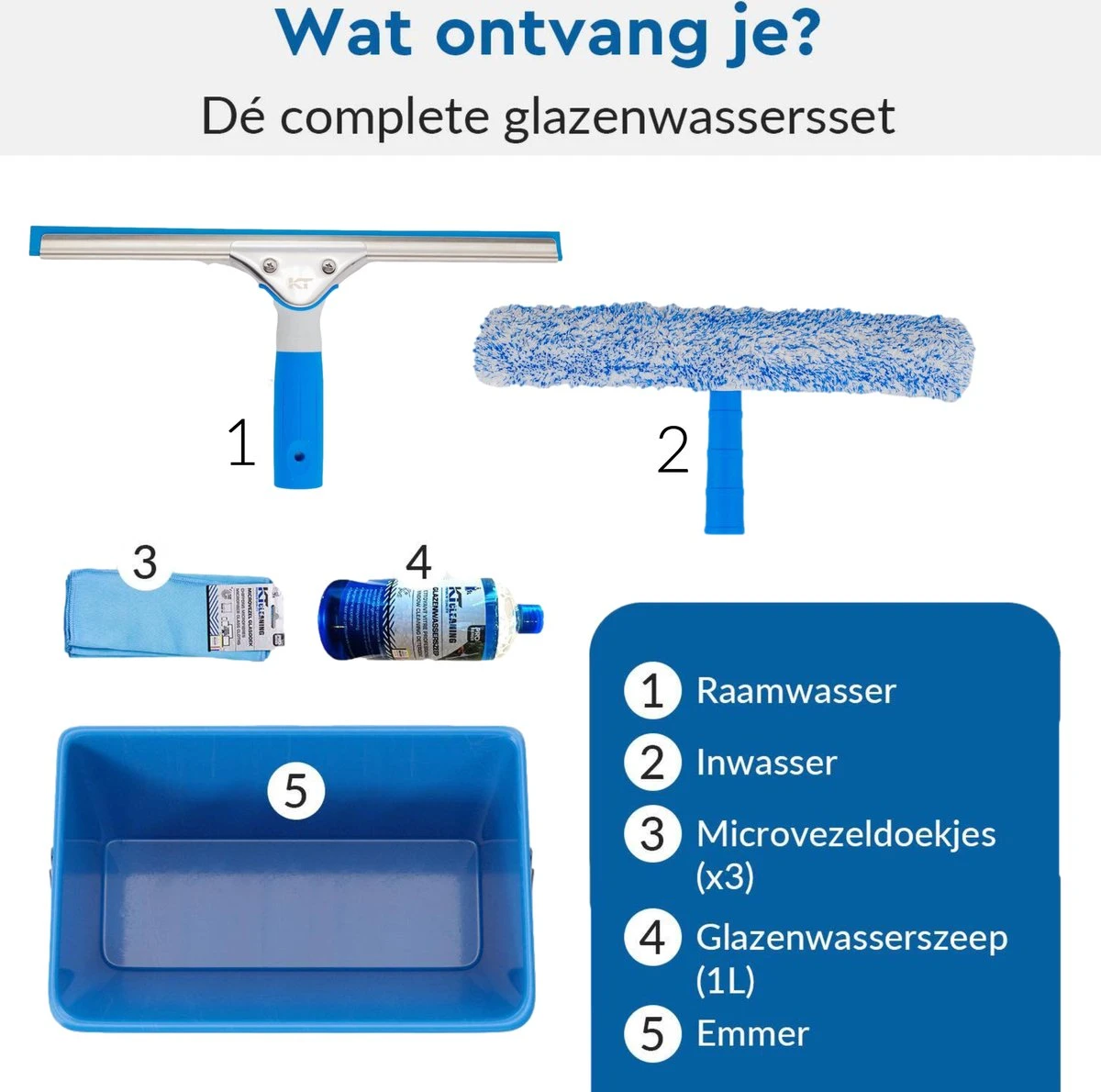 KT CLEANING - Raamwisser - Ramen Wassen Set Met Emmer - Ramen Wassen - Raamtrekker - Microvezeldoekjes 5 KT CLEANING - Raamwisser - Ramen Wassen Set Met Emmer - Ramen Wassen - Raamtrekker - Microvezeldoekjes - Afbeelding 3