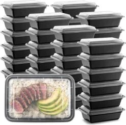 Buxibo - 50 Meal Prep Bakjes - Salade/Lunch Box - Diepvriesbakjes - Vershoudbakjes - Plastic Bakjes Met Deksel - Vershouddoos - Magnetron Vaatwasser Bestendig - 24 Oz/0.7 Liter Inhoud - Herbruikbaar - Kunststof - BPA Vrij - Zwart -Mepal shop 1200x1192 2