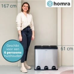 Homra MAXER Pedaalemmer – Prullenbak 3 Vakken – Afvalemmer 60 Liter (3x 20L) – Trio Prullenbak – RVS - 3-vaks Prullenbak Afvalscheiding – Afvalbak RVS – Hygiënisch Recyclen - Afval Scheiden - Pedaal Prullenbak Zilver -Mepal shop 1200x1196 4