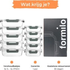 Formilo Meal Prep Bakjes - Lekvrije Vershoudbakjes - Diepvriesbakjes - Luchtdicht - BPA Vrij - Glas - 10 Stuks -Mepal shop 1200x1197 13