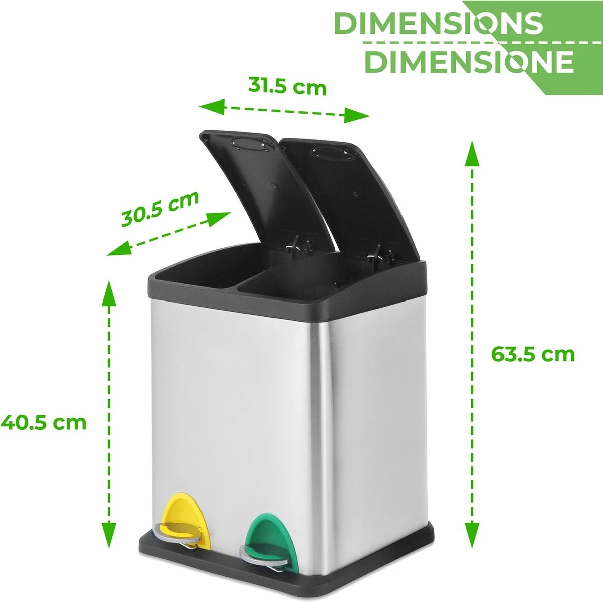 Jago - Vuilnisemmer 16 Liter Met 2 Vakken Van 8 Liter Met Binnenemmers - Prullenbak Voor Afvalscheiding - Pedaalemmer - Prullenbak - RVS 16 Jago - Vuilnisemmer 16 Liter Met 2 Vakken Van 8 Liter Met Binnenemmers - Prullenbak Voor Afvalscheiding - Pedaalemmer - Prullenbak - RVS - Afbeelding 14
