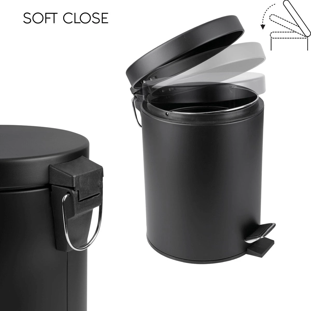 Differnz Pedaalemmer Mat Zwart – Prullenbak Badkamer – Afvalbakje – 5 Liter 11 Differnz Pedaalemmer Mat Zwart – Prullenbak Badkamer – Afvalbakje – 5 Liter - Afbeelding 9