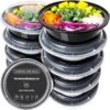 Ronde Meal Prep Bakjes - 10 Stuks - Herbruikbaar - Mealprep Containers Met Deksels - Lek Vrij - Saladebakjes - Vershoudbakje - BPA Vrij - Magnetronbakje - Diepvriesbakje - Koelkastbakje - Pokebowl - 850 ML - Zwart