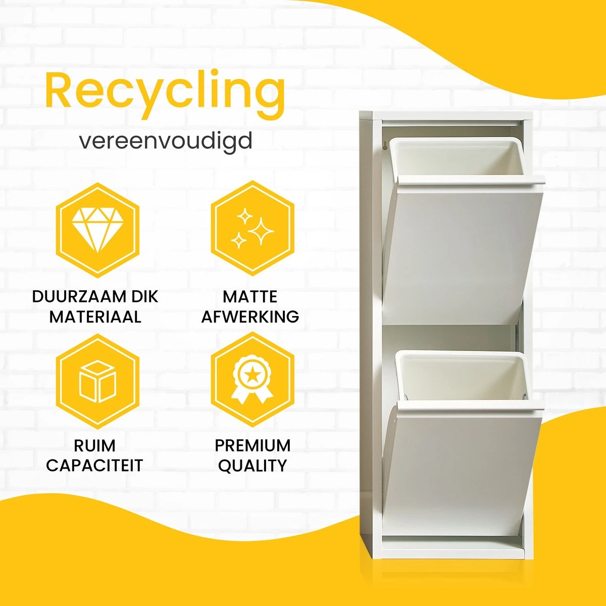 VEEHAUS – Allen - Prullenbak 2 Vakken – Afvalemmer 30 Liter (2x 15L) – Wit - 2-vaks Prullenbak Afvalscheiding – Afvalbak Metaal – Hygiënisch Recyclen - Afval Scheiden - Prullenbak 5 VEEHAUS – Allen - Prullenbak 2 Vakken – Afvalemmer 30 Liter (2x 15L) – Wit - 2-vaks Prullenbak Afvalscheiding – Afvalbak Metaal – Hygiënisch Recyclen - Afval Scheiden - Prullenbak - Afbeelding 3