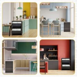 VEEHAUS – Clark - Prullenbak 4 Vakken – Afvalemmer 60 Liter (4x 15L) – Zwart - 4-vaks Prullenbak Afvalscheiding – Afvalbak Metaal – Hygiënisch Recyclen - Afval Scheiden - Prullenbak - Zwart -Mepal shop 1200x1200 1023