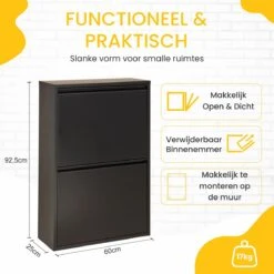 VEEHAUS – Clark - Prullenbak 4 Vakken – Afvalemmer 60 Liter (4x 15L) – Zwart - 4-vaks Prullenbak Afvalscheiding – Afvalbak Metaal – Hygiënisch Recyclen - Afval Scheiden - Prullenbak - Zwart -Mepal shop 1200x1200 1025