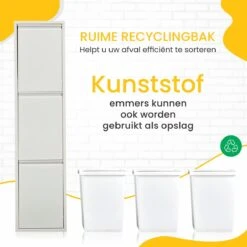 VEEHAUS – Monstera - Prullenbak 3 Vakken – Afvalemmer 45 Liter (3x 15L) – Wit – Hygiënisch Recyclen - 3-vaks Prullenbak Afvalscheiding – Afvalbak Metaal - Afval Scheiden - Prullenbak -Mepal shop 1200x1200 1038