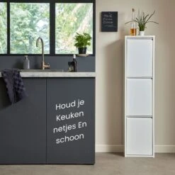 VEEHAUS – Monstera - Prullenbak 3 Vakken – Afvalemmer 45 Liter (3x 15L) – Wit – Hygiënisch Recyclen - 3-vaks Prullenbak Afvalscheiding – Afvalbak Metaal - Afval Scheiden - Prullenbak -Mepal shop 1200x1200 1039