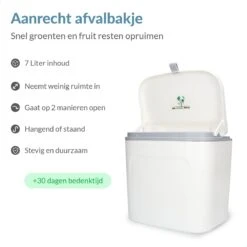 7L Prullenbak – Hangen Of Staan – Aanrecht Afvalbakje – GFT Afvalbakje – Wit - Goed Sluitende Deksel - Geen Geur En Fruitvliegen - Afvalscheiding -Mepal shop 1200x1200 1049
