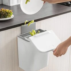 7L Prullenbak – Hangen Of Staan – Aanrecht Afvalbakje – GFT Afvalbakje – Wit - Goed Sluitende Deksel - Geen Geur En Fruitvliegen - Afvalscheiding -Mepal shop 1200x1200 1055