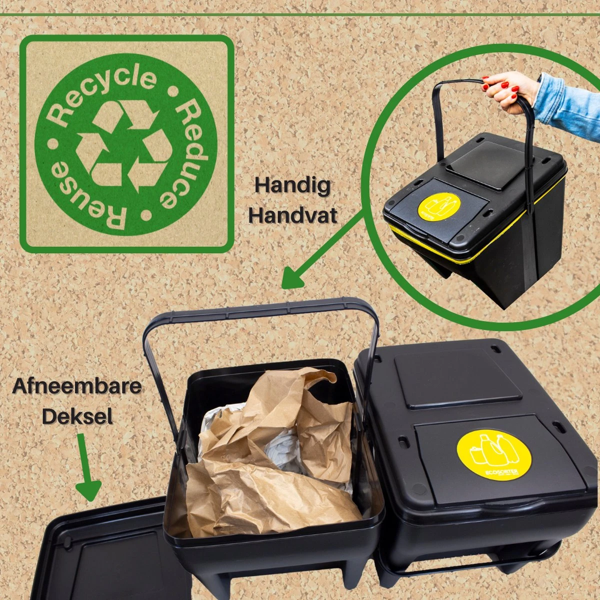 Afvalscheidingsbakken - Stapelbaar - Recycle Afvalbak - 4 Stuks - 4 X 25 Liter 11 Afvalscheidingsbakken - Stapelbaar - Recycle Afvalbak - 4 Stuks - 4 X 25 Liter - Afbeelding 9