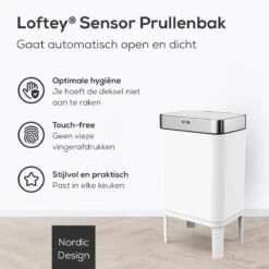 Loftey Sensor Prullenbak 60 Liter – Touch Free Afvalbak - Afvalemmer - Afvalscheiding 2x30L - Keuken - Wit/RVS -Mepal shop 1200x1200 1108