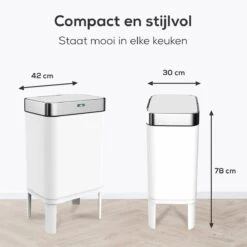 Loftey Sensor Prullenbak 60 Liter – Touch Free Afvalbak - Afvalemmer - Afvalscheiding 2x30L - Keuken - Wit/RVS -Mepal shop 1200x1200 1109
