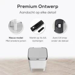 Loftey Sensor Prullenbak 60 Liter – Touch Free Afvalbak - Afvalemmer - Afvalscheiding 2x30L - Keuken - Wit/RVS -Mepal shop 1200x1200 1115