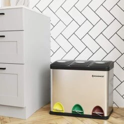 Merkloos Afvalemmer Voor De Keuken, 3-in-1 Afvalemmer, 24 Liter, Afvalscheiding, Metalen Pedaalemmer, Afvalscheidingssysteem, Robuust, Eenvoudig Te Reinigen, Staal, Zilver LTB24L -Mepal shop 1200x1200 1124