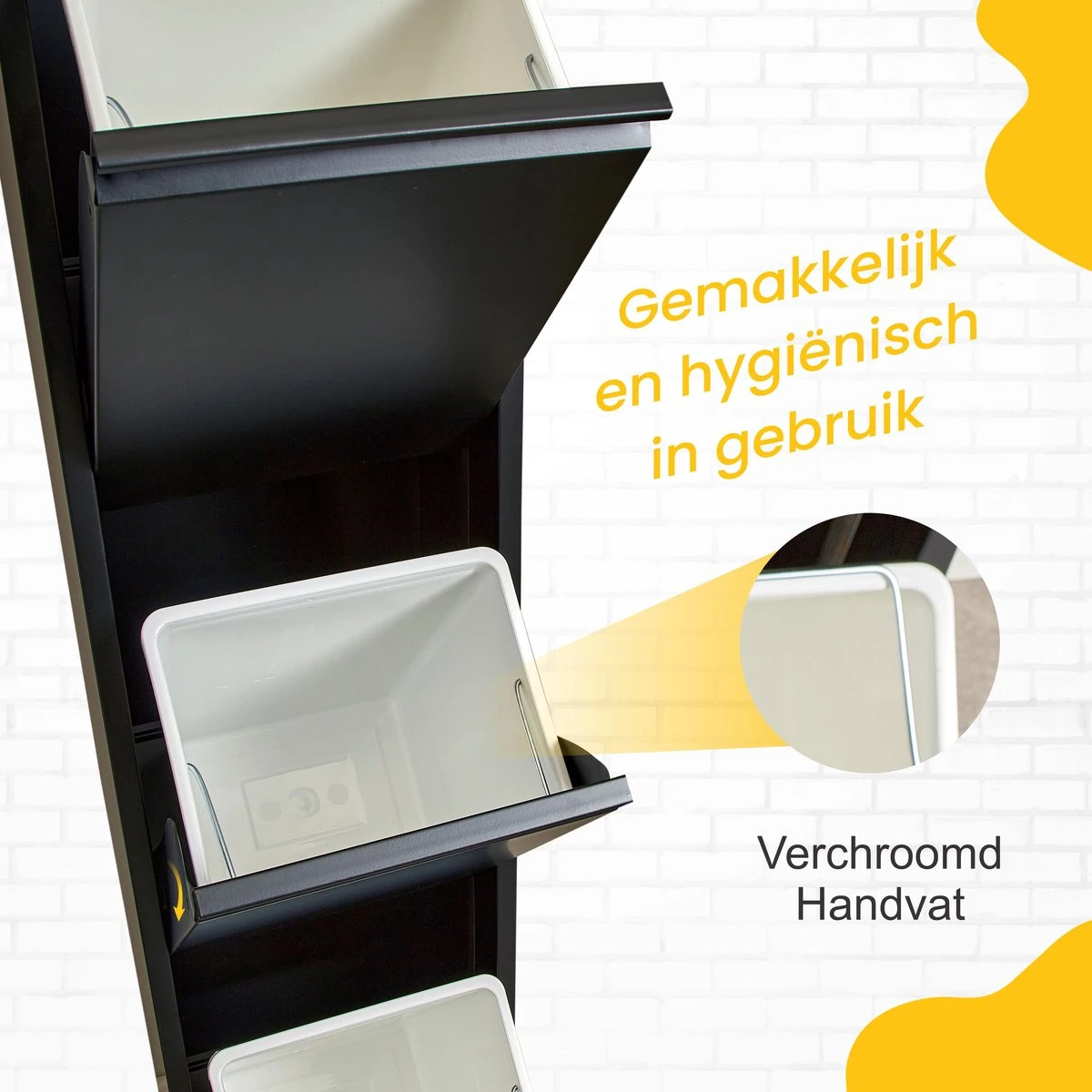 VEEHAUS – Monstera - Prullenbak 3 Vakken – Afvalemmer 45 Liter (3x 15L) – Zwart – Hygiënisch Recyclen - 3-vaks Prullenbak Afvalscheiding – Afvalbak Metaal - Afval Scheiden - Prullenbak 5 VEEHAUS – Monstera - Prullenbak 3 Vakken – Afvalemmer 45 Liter (3x 15L) – Zwart – Hygiënisch Recyclen - 3-vaks Prullenbak Afvalscheiding – Afvalbak Metaal - Afval Scheiden - Prullenbak - Afbeelding 3