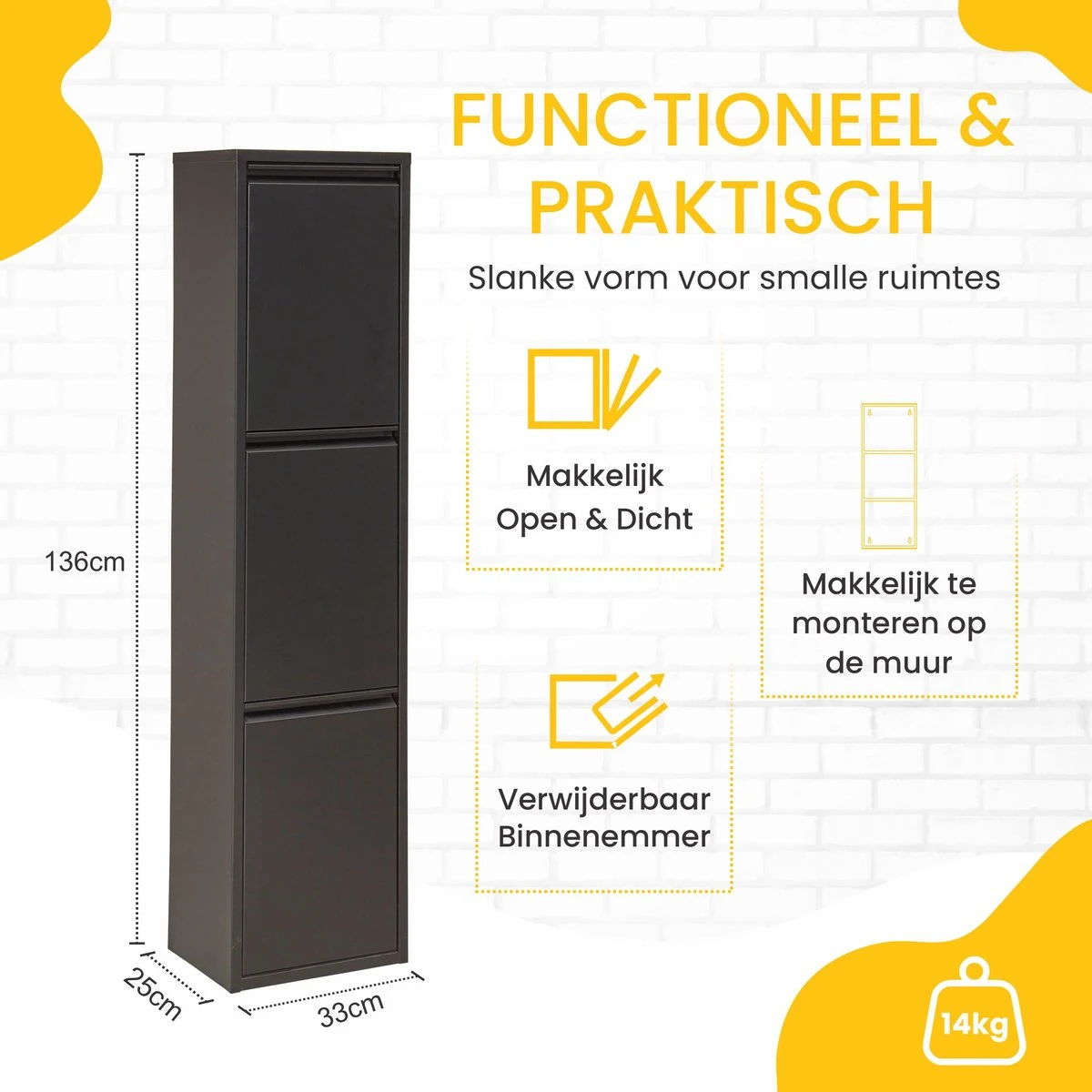 VEEHAUS – Monstera - Prullenbak 3 Vakken – Afvalemmer 45 Liter (3x 15L) – Zwart – Hygiënisch Recyclen - 3-vaks Prullenbak Afvalscheiding – Afvalbak Metaal - Afval Scheiden - Prullenbak 6 VEEHAUS – Monstera - Prullenbak 3 Vakken – Afvalemmer 45 Liter (3x 15L) – Zwart – Hygiënisch Recyclen - 3-vaks Prullenbak Afvalscheiding – Afvalbak Metaal - Afval Scheiden - Prullenbak - Afbeelding 4