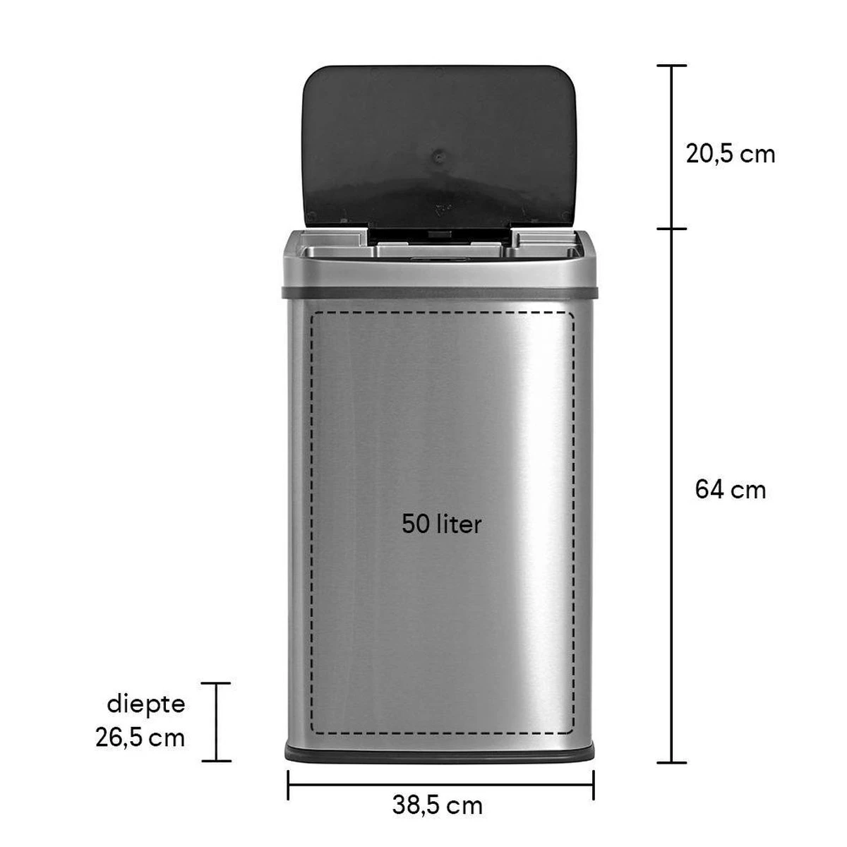 Homra LUX Prullenbak Met Sensor - Automatische Soft Close Deksel - 50 L - Hoogwaardig RVS - 50 Liter Vuilbak - Infrarood Bewegingssensor - Hygiënische Vuilnisbak - Vingerafdruk Bestendig - Sensor Prullenbak 4 Homra LUX Prullenbak Met Sensor - Automatische Soft Close Deksel - 50 L - Hoogwaardig RVS - 50 Liter Vuilbak - Infrarood Bewegingssensor - Hygiënische Vuilnisbak - Vingerafdruk Bestendig - Sensor Prullenbak - Afbeelding 2