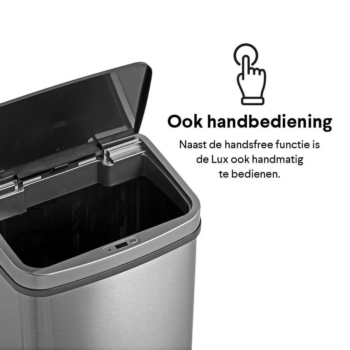 Homra LUX Prullenbak Met Sensor - Automatische Soft Close Deksel - 50 L - Hoogwaardig RVS - 50 Liter Vuilbak - Infrarood Bewegingssensor - Hygiënische Vuilnisbak - Vingerafdruk Bestendig - Sensor Prullenbak 10 Homra LUX Prullenbak Met Sensor - Automatische Soft Close Deksel - 50 L - Hoogwaardig RVS - 50 Liter Vuilbak - Infrarood Bewegingssensor - Hygiënische Vuilnisbak - Vingerafdruk Bestendig - Sensor Prullenbak - Afbeelding 8