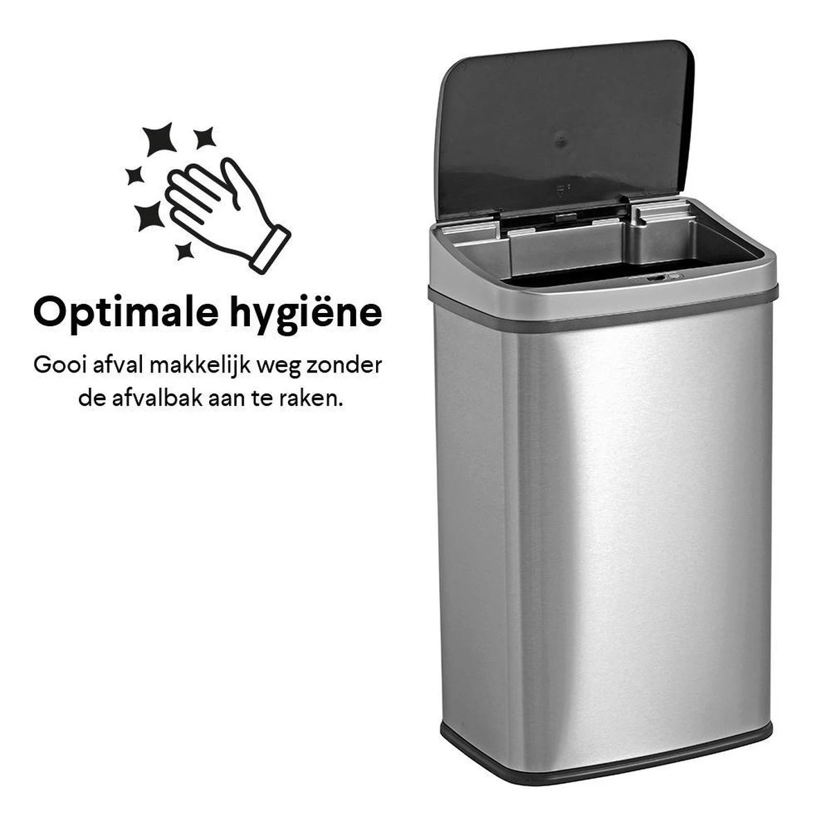Homra LUX Prullenbak Met Sensor - Automatische Soft Close Deksel - 50 L - Hoogwaardig RVS - 50 Liter Vuilbak - Infrarood Bewegingssensor - Hygiënische Vuilnisbak - Vingerafdruk Bestendig - Sensor Prullenbak 14 Homra LUX Prullenbak Met Sensor - Automatische Soft Close Deksel - 50 L - Hoogwaardig RVS - 50 Liter Vuilbak - Infrarood Bewegingssensor - Hygiënische Vuilnisbak - Vingerafdruk Bestendig - Sensor Prullenbak - Afbeelding 12