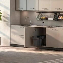 Eleganca Afvalbak 20 Liter – Inbouw Prullenbak – Inbouw Afvalemmer 20L – Uittrekbare Prullenbak – Vuilnisbak -Afvalemmer Keuken – Hygiënisch – Ruimtebesparend Vuilnisbak – Grijs – B24,6xD44xH39cm -Mepal shop 1200x1200 1260