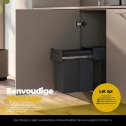 Eleganca Afvalbak 20 Liter – Inbouw Prullenbak – Inbouw Afvalemmer 20L – Uittrekbare Prullenbak – Vuilnisbak -Afvalemmer Keuken – Hygiënisch – Ruimtebesparend Vuilnisbak – Grijs – B24,6xD44xH39cm -Mepal shop 1200x1200 1261