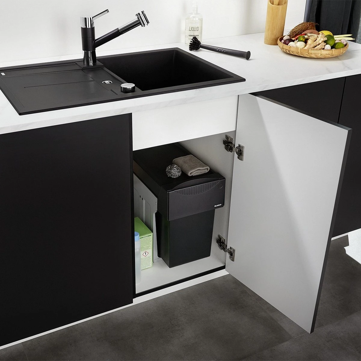 Blanco - Inbouw Prullenbak - 30 Liter Inhoud - Met 2 Compartimenten - Grijs 4 Blanco - Inbouw Prullenbak - 30 Liter Inhoud - Met 2 Compartimenten - Grijs - Afbeelding 2