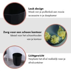 QUVIO Prullenbak Plastic / Papierbak / Papiermand / Afvalbak / Afvalemmer - Zwart -Mepal shop 1200x1200 1306