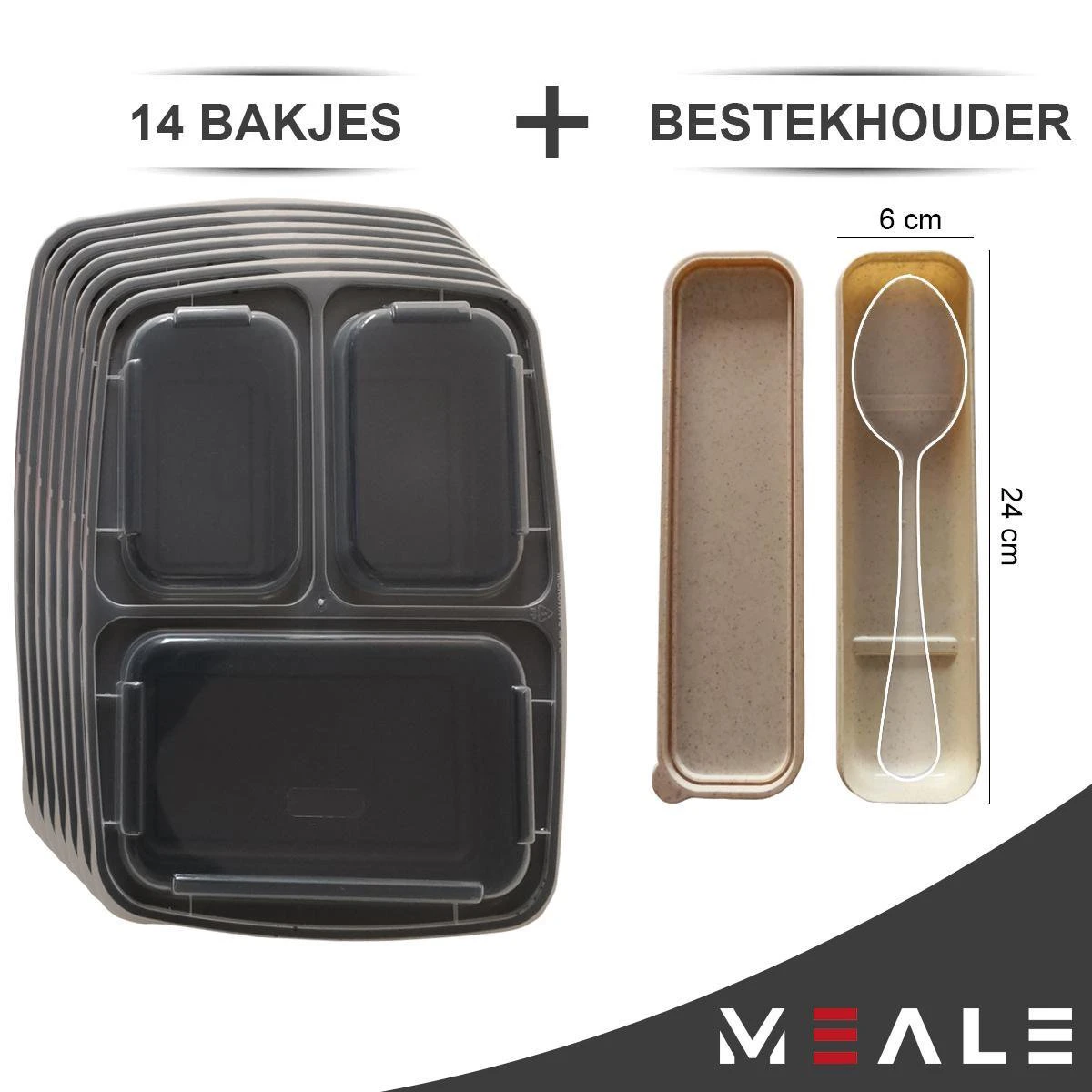 MEALE® - Meal Prep Bakjes 14 Stuks + Bestekhouder - 3 Vakken - BPA Vrij - Vershoud Lunchbox - Food Prep Containers - Maaltijdbakjes 5 MEALE® - Meal Prep Bakjes 14 Stuks + Bestekhouder - 3 Vakken - BPA Vrij - Vershoud Lunchbox - Food Prep Containers - Maaltijdbakjes - Afbeelding 3