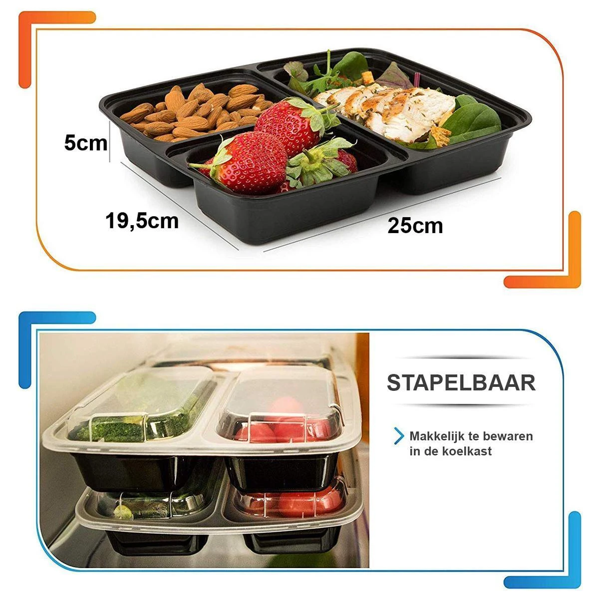 MEALE® - Meal Prep Bakjes 14 Stuks + Bestekhouder - 3 Vakken - BPA Vrij - Vershoud Lunchbox - Food Prep Containers - Maaltijdbakjes 8 MEALE® - Meal Prep Bakjes 14 Stuks + Bestekhouder - 3 Vakken - BPA Vrij - Vershoud Lunchbox - Food Prep Containers - Maaltijdbakjes - Afbeelding 6