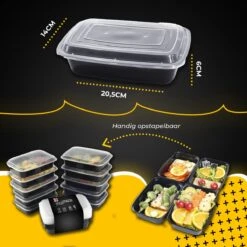 HGMD® Meal Prep Bakjes - 15 Stuks - 1 Compartiment - Lunchbox - Diepvriesbakjes - Vershoudbakjes - Plastic Bakjes Met Deksel - Magnetron Bakjes Met Deksel - Meal Prep - Vershouddoos - 1L - BPA Vrij -Mepal shop 1200x1200 1439