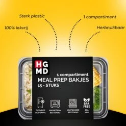 HGMD® Meal Prep Bakjes - 15 Stuks - 1 Compartiment - Lunchbox - Diepvriesbakjes - Vershoudbakjes - Plastic Bakjes Met Deksel - Magnetron Bakjes Met Deksel - Meal Prep - Vershouddoos - 1L - BPA Vrij -Mepal shop 1200x1200 1440