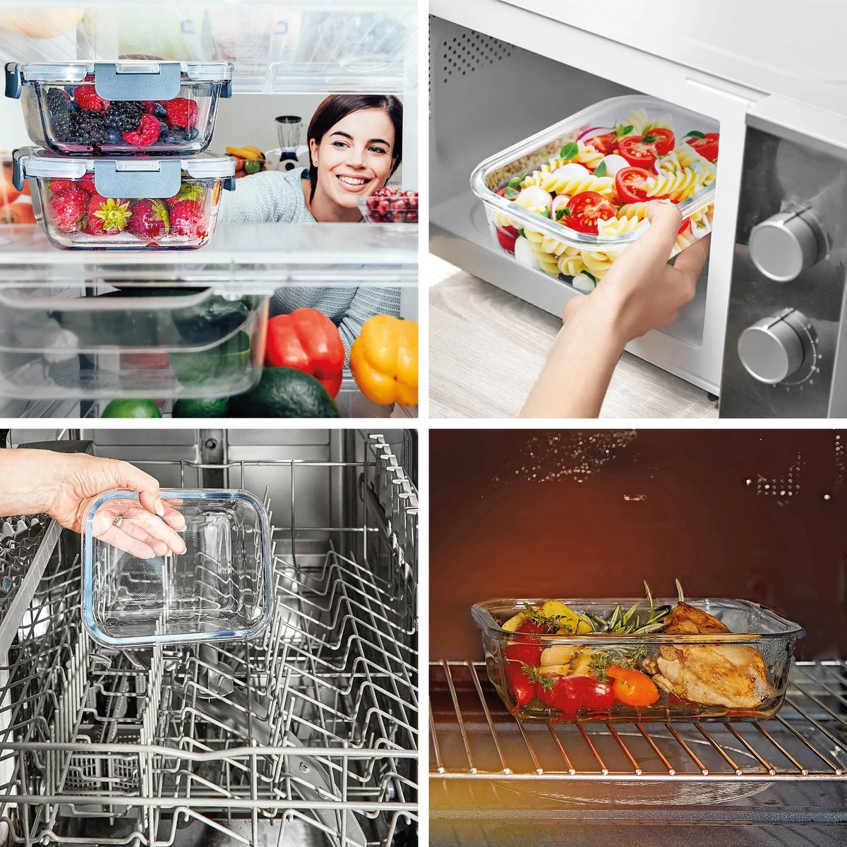 KitchenBrothers Meal Prep Bakjes - Set - Luchtdicht - BPA Vrij - 1L - Glas - 5 Stuks 4 KitchenBrothers Meal Prep Bakjes - Set - Luchtdicht - BPA Vrij - 1L - Glas - 5 Stuks - Afbeelding 2