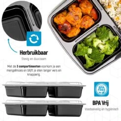 Meal Prep Bakjes - 10 Stuks - 3 Compartimenten - Lunchbox - Diepvriesbakjes - Vershoudbakjes - Plastic Bakjes Met Deksel - Magnetron Bakjes Met Deksel - Meal Prep - Vershouddoos - 1L - BPA Vrij – Fitcrafters -Mepal shop 1200x1200 1472