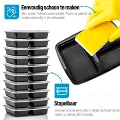 Meal Prep Bakjes - 10 Stuks - 3 Compartimenten - Lunchbox - Diepvriesbakjes - Vershoudbakjes - Plastic Bakjes Met Deksel - Magnetron Bakjes Met Deksel - Meal Prep - Vershouddoos - 1L - BPA Vrij – Fitcrafters -Mepal shop 1200x1200 1476