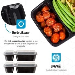 Meal Prep Bakjes - 10 Stuks - 2 Compartimenten - Lunchbox - Diepvriesbakjes - Vershoudbakjes - Plastic Bakjes Met Deksel - Magnetron Bakjes Met Deksel - Meal Prep - Vershouddoos - 1L - BPA Vrij – Fitcrafters -Mepal shop 1200x1200 1505
