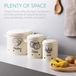 Navaris Set Van 3 Voorraadpotten - Voor Aardappelen, Uien En Knoflook - Metalen Voorraadblikken - Voor Opslag En Houdbaarheid - Vaatwasserbestendig -Mepal shop 1200x1200 1579