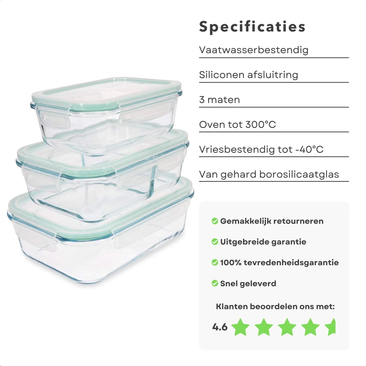 Cheqo® Stevige Glazen - Vershoudbakjes - Meal Prep Bakjes - Lunchbox - Diepvriesbakjes - Vershouddoos - Magnetron Bakjes Met Deksel - Geschikt Voor Oven En Magnetron - Glas - 3 Stuks 5 Cheqo® Stevige Glazen - Vershoudbakjes - Meal Prep Bakjes - Lunchbox - Diepvriesbakjes - Vershouddoos - Magnetron Bakjes Met Deksel - Geschikt Voor Oven En Magnetron - Glas - 3 Stuks - Afbeelding 3