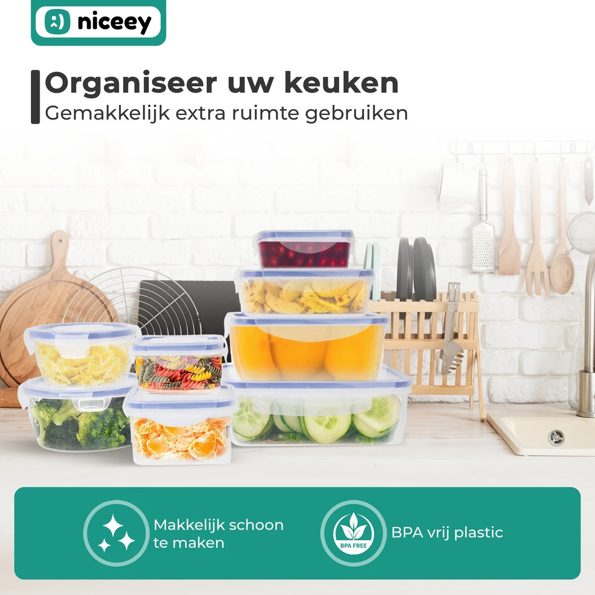 Niceey Meal Prep Bakjes - 8 Stuks - Vershoudbakjes Set Met Deksel - Magnetron Bakjes Met Deksel - Diepvriesbakjes - Plastic 6 Niceey Meal Prep Bakjes - 8 Stuks - Vershoudbakjes Set Met Deksel - Magnetron Bakjes Met Deksel - Diepvriesbakjes - Plastic - Afbeelding 4