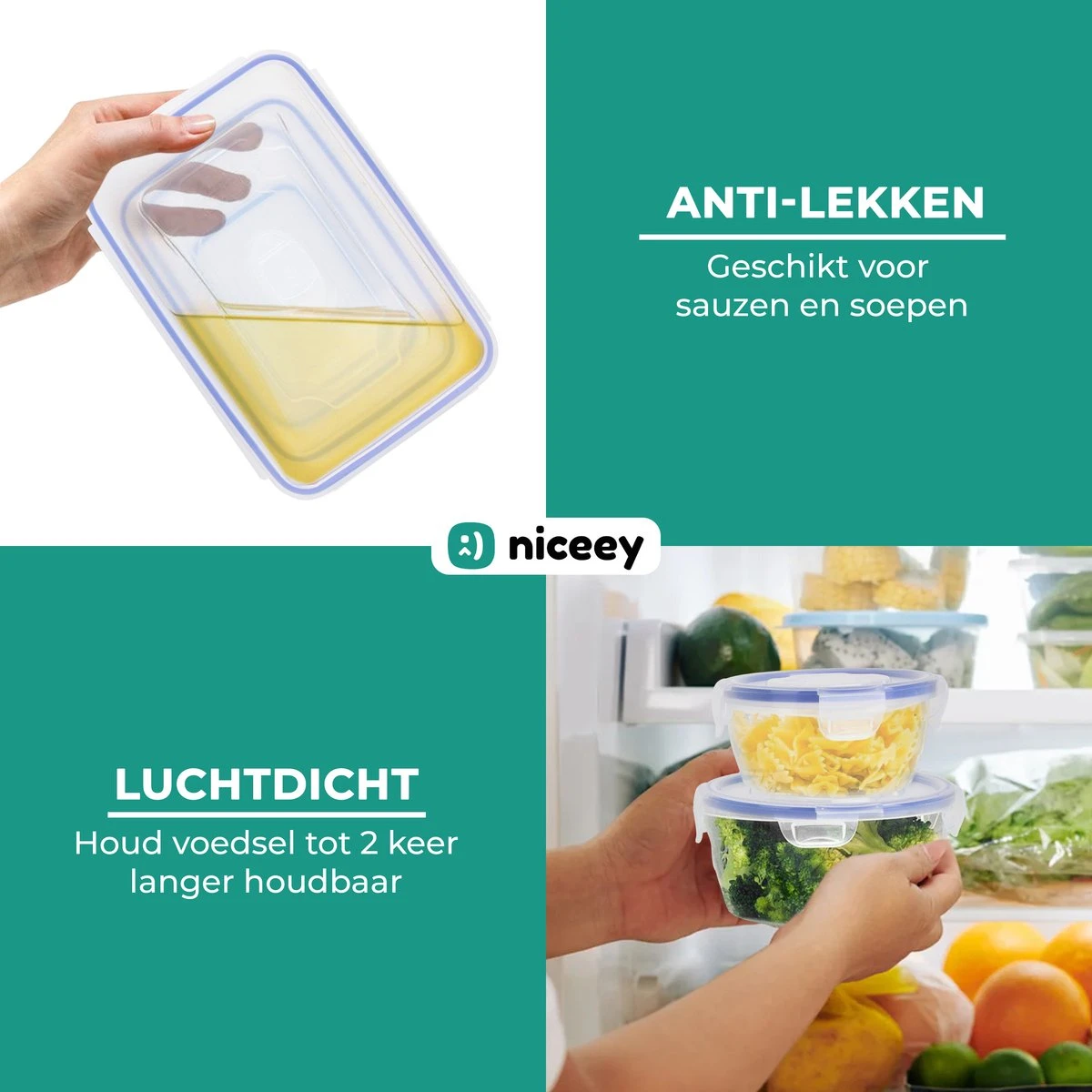 Niceey Meal Prep Bakjes - 8 Stuks - Vershoudbakjes Set Met Deksel - Magnetron Bakjes Met Deksel - Diepvriesbakjes - Plastic 9 Niceey Meal Prep Bakjes - 8 Stuks - Vershoudbakjes Set Met Deksel - Magnetron Bakjes Met Deksel - Diepvriesbakjes - Plastic - Afbeelding 7