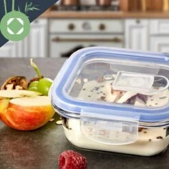 Klarstein Vierkante Glazen Box - Set Van 3 Vershoudbakjes : 800 Ml /620 Ml / 320 Ml - Met Deksel - Luchtdicht - Lekvrij -Mepal shop 1200x1200 1666