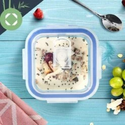 Klarstein Vierkante Glazen Box - Set Van 3 Vershoudbakjes : 800 Ml /620 Ml / 320 Ml - Met Deksel - Luchtdicht - Lekvrij -Mepal shop 1200x1200 1668