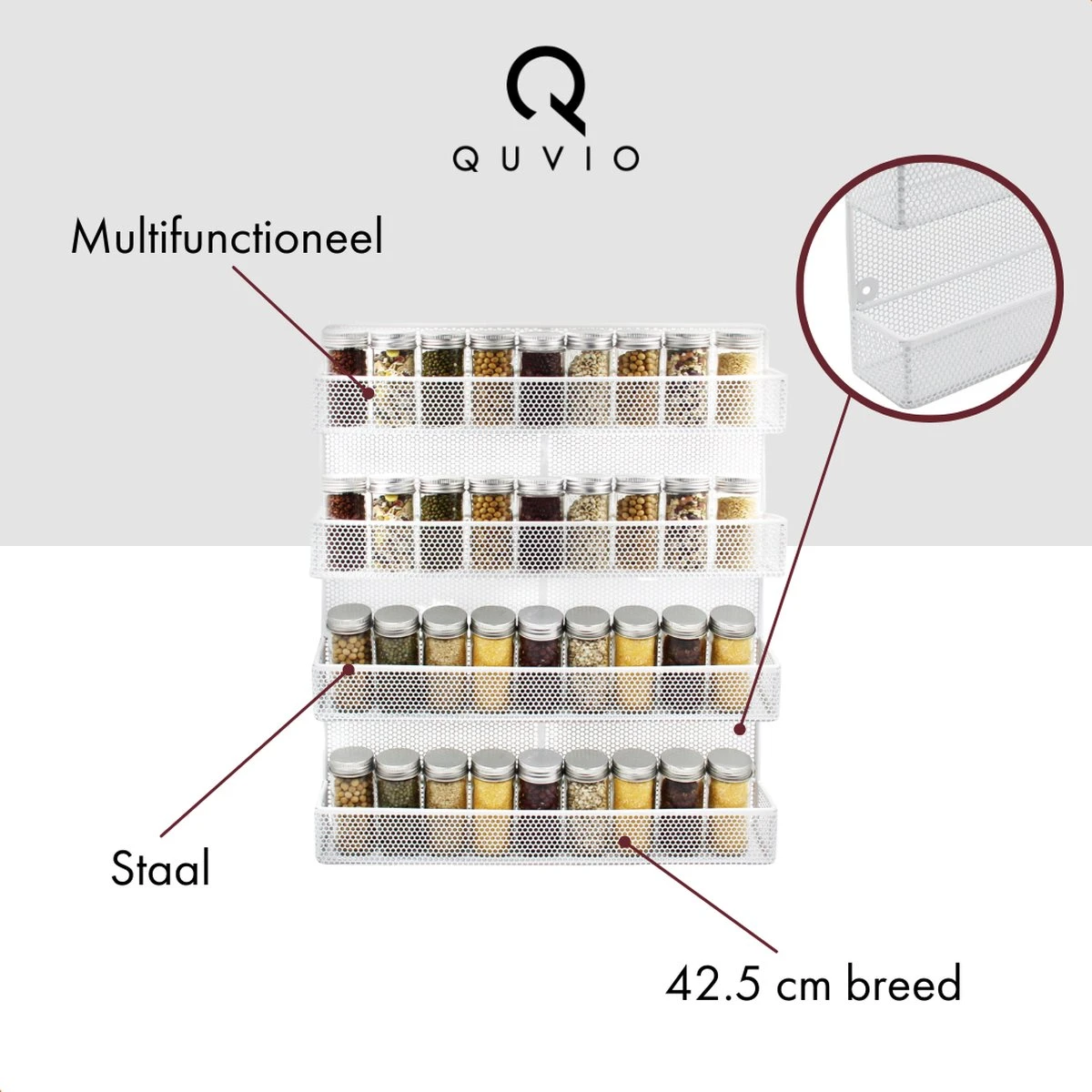 QUVIO Groot Kruidenrek - Staal - Wit - Ophangbaar - Voor 32 Kruidenpotjes - 4 Laags 7 QUVIO Groot Kruidenrek - Staal - Wit - Ophangbaar - Voor 32 Kruidenpotjes - 4 Laags - Afbeelding 5