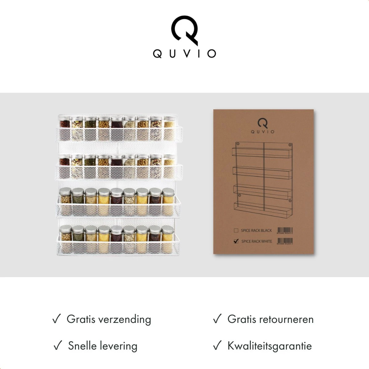 QUVIO Groot Kruidenrek - Staal - Wit - Ophangbaar - Voor 32 Kruidenpotjes - 4 Laags 9 QUVIO Groot Kruidenrek - Staal - Wit - Ophangbaar - Voor 32 Kruidenpotjes - 4 Laags - Afbeelding 7
