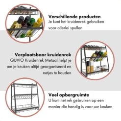 QUVIO Kruidenrek - Keukenrek Staand - Keukenrekje - Keukenrek - Aanrecht Organizer - Metaal - 19 X 35 X 38 Cm -Mepal shop 1200x1200 1705