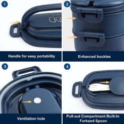 OITUGG Lunchbox Volwassenen: 2-laags Bento Box 1550 Ml Voor Mannen Vrouw - 3-vaks Lunchbox Met Bestek - BPA-vrije Plastic Lunchbox Geschikt Voor Kantoorschool - Magnetronbestendig Vaatwasmachinebestendig (blauw) -Mepal shop 1200x1200 1730