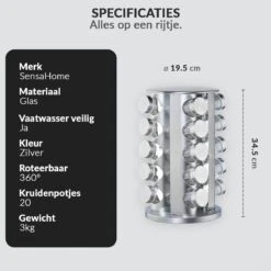 SensaHome 360 Graden Roteerbare Kruidencarrousel - Kruidenrek/Kruidenmolen - 20 Kruidenpotjes - 5 Laags - Draaibaar - 20 Specerijen Potjes - Specerijenmolen -Mepal shop 1200x1200 1738