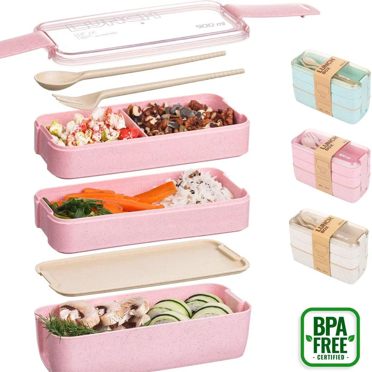 Lunchbox - Meal Prep Bakjes - Lunch Box Met Deksel - Meal Prep – Bento Box - Lunchtrommel Met Bestek Beige 7 Lunchbox - Meal Prep Bakjes - Lunch Box Met Deksel - Meal Prep – Bento Box - Lunchtrommel Met Bestek Beige - Afbeelding 5