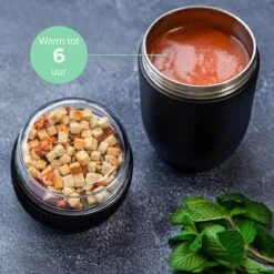 Coninx Thermos Lunchbox - Muesli Beker To Go - Isoleer Lunchpot - Yoghurtbeker To Go - Mueslibeker 840ml (600ml+240ml) - RVS / Zwart -Mepal shop 1200x1200 1790